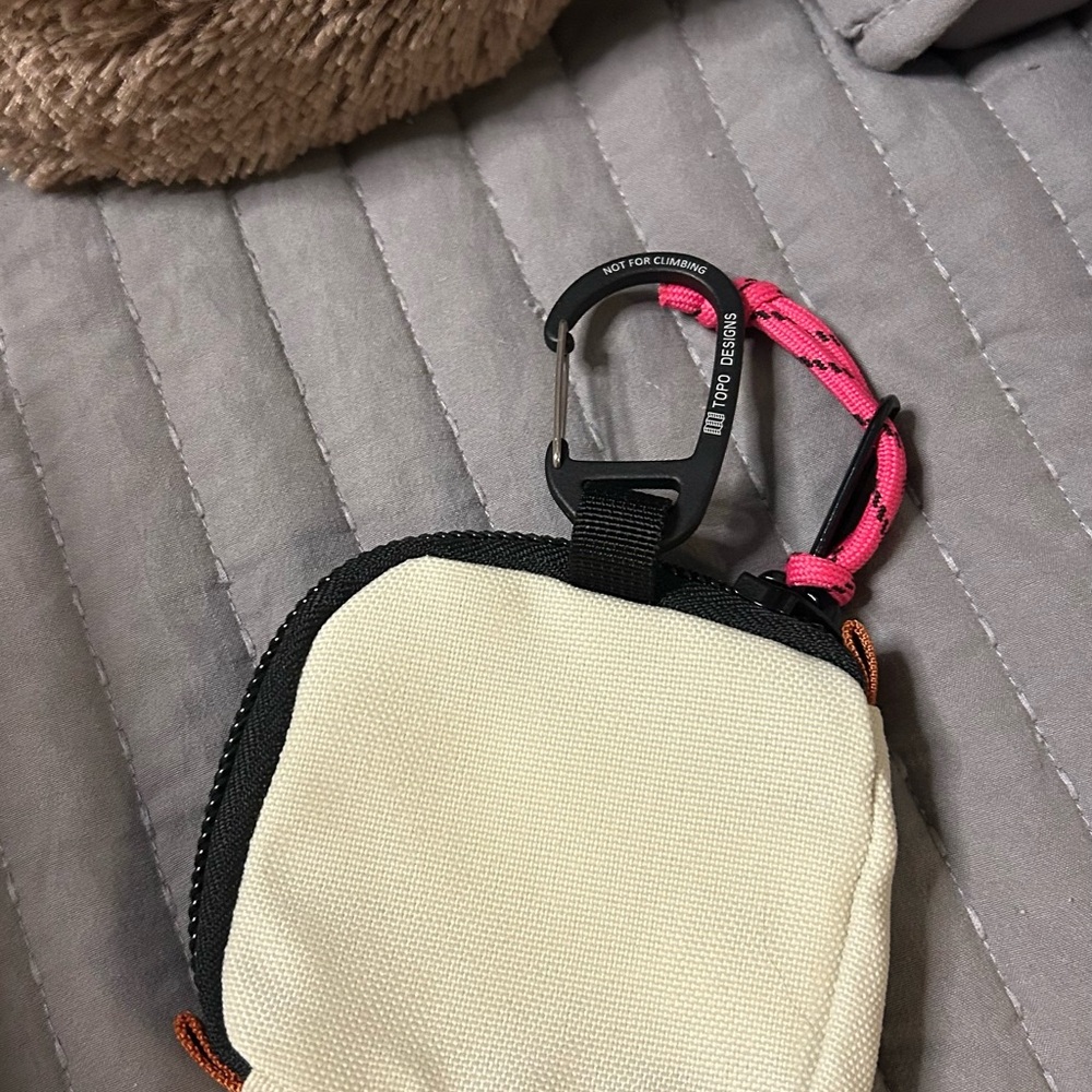 Topo Designs Beige Square Pouch with Pink Clip - Picture 2 of 2